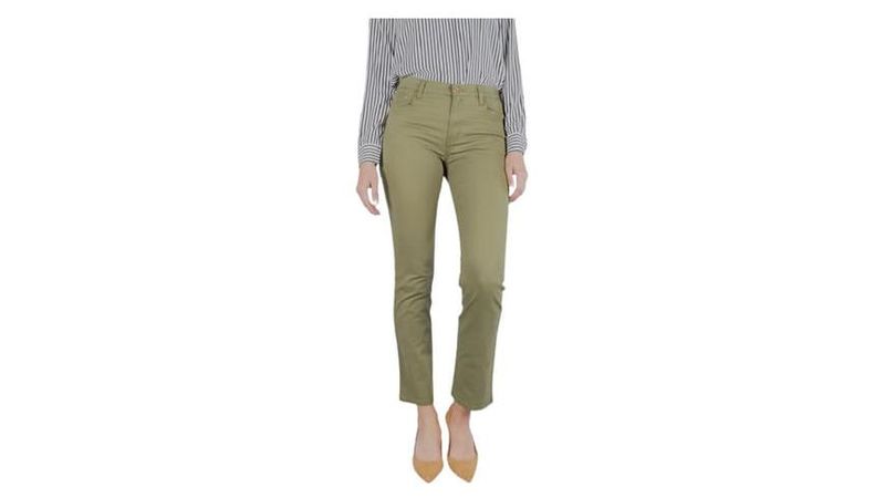 Pantalon Oggi Jeans Mujer Verde Gabardina Stretch Atraction