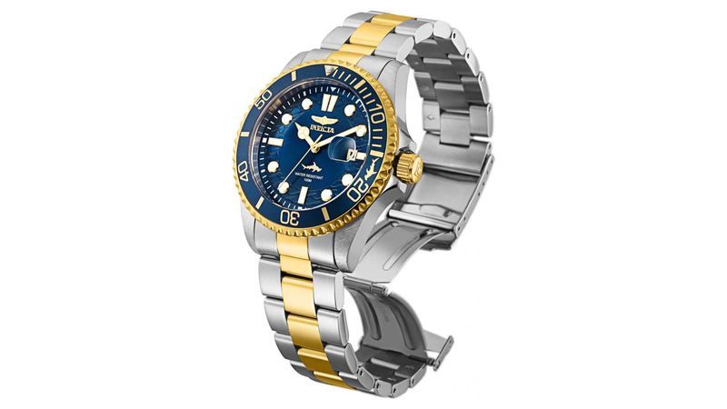 Reloj pulsera Invicta Pro Diver 30022 de cuerpo color plateado, analógico,  para hombre, fondo oro, con