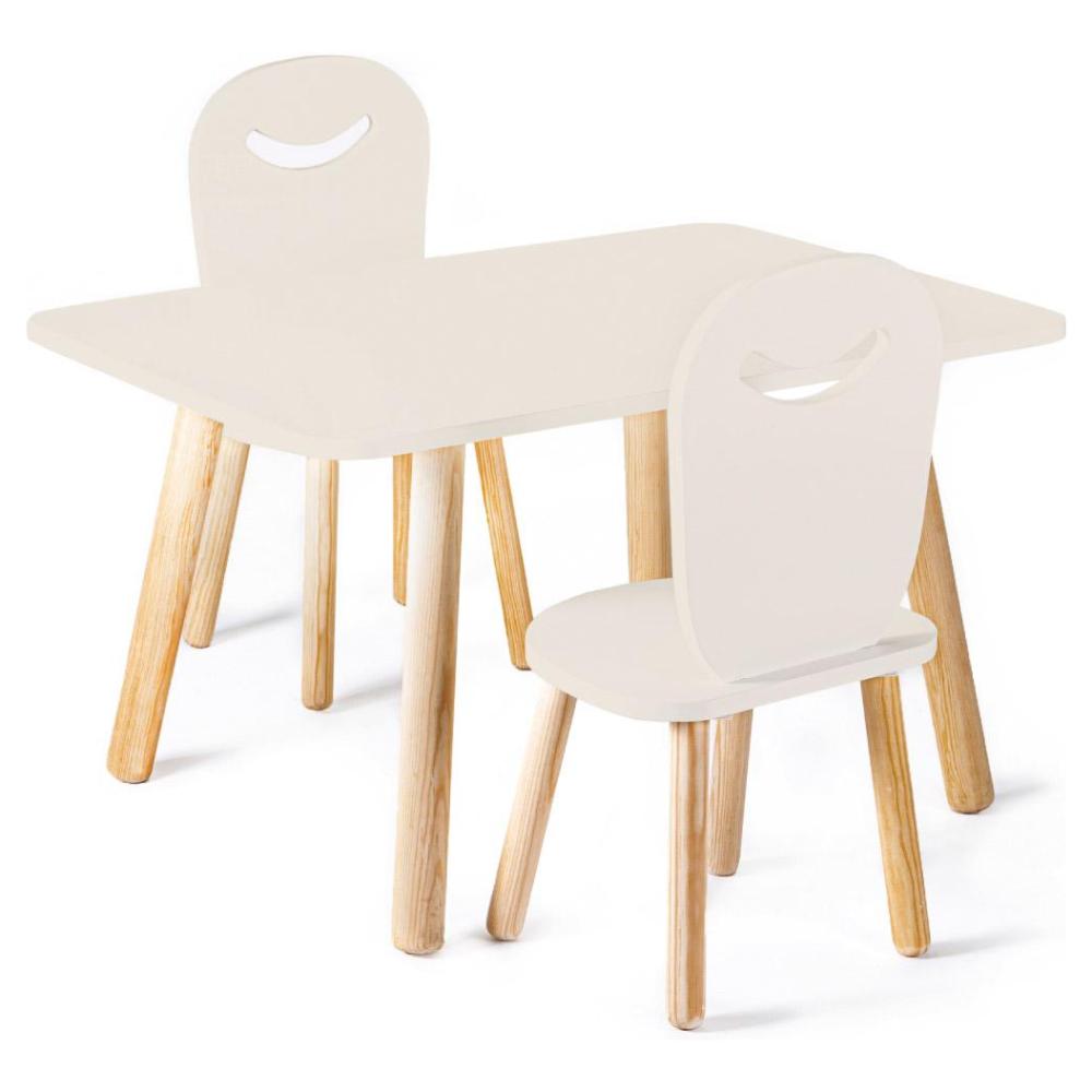 Set 2 sillas infantiles con mesa rectangular de Madera Duduk Blanco