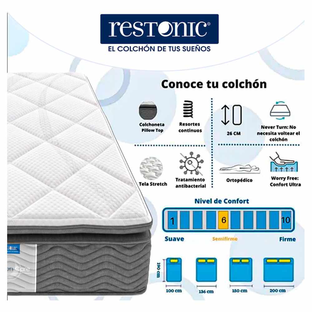 Colchón Restonic Matrimonial Ortopedic Antibacterial +Almohadas Gratis