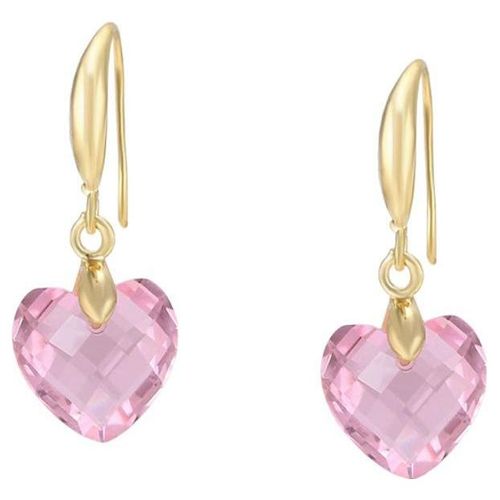 Aretes Corazon Cristal Cristal Rosa Oro 14k Laminado