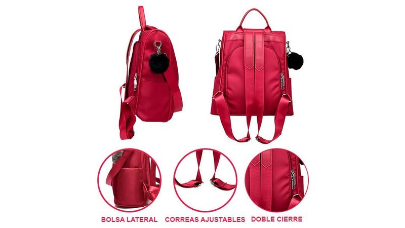 Mochila Multifuncional Antirrobo Para Mujer Rojo GENERICO