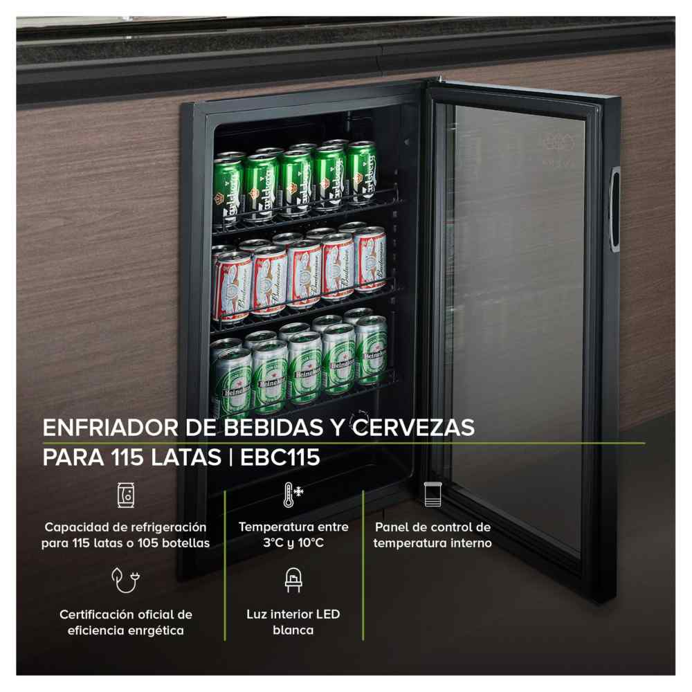 Cooler Enfriador de 115 Latas y Botellas AVERA EBC115 Temp Regulable  Refresco y Cervezas