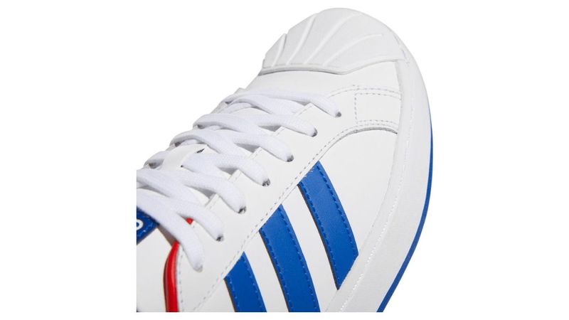 Tenis adidas blancos online con azul y rojo