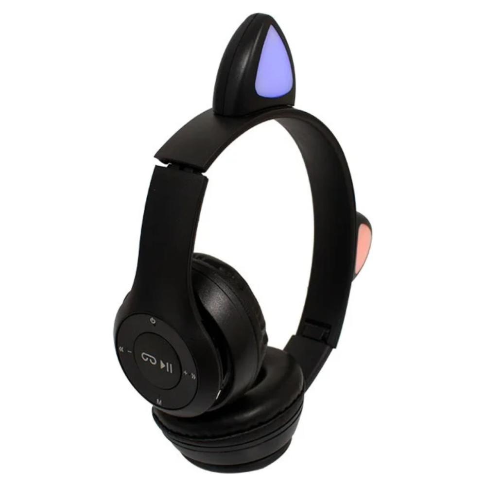 Audífonos color Negro Bluetooth de diadema orejas de gato con luz LED