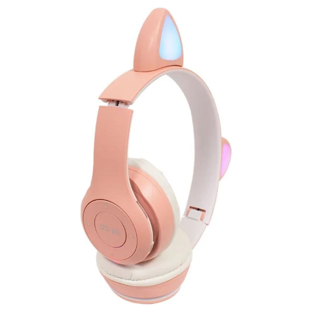 Audífonos color Rosa Bluetooth de diadema orejas de gato con luz LED