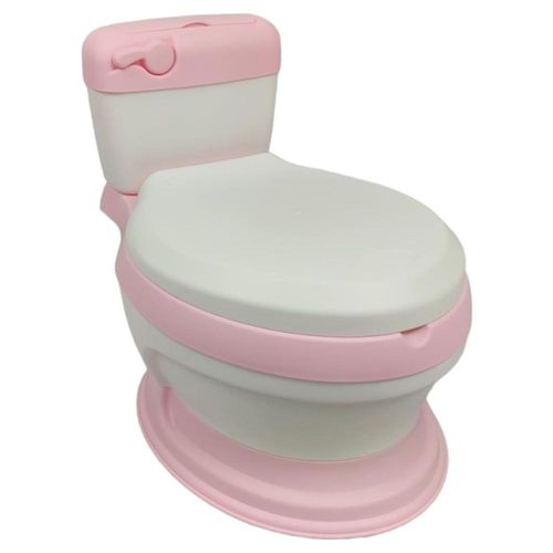 Baño entrenador con asiento acojinado con tapa y recipiente Rosa