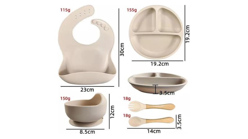 Set Vajilla Bebe En Silicona Kit Alimentacion Plato Babero