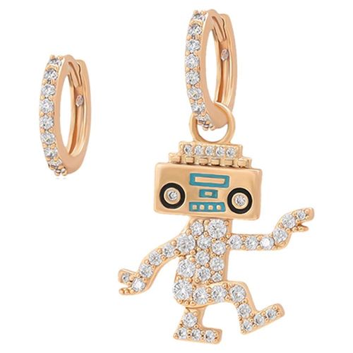 Aretes Arracadas Robot Bailando Con Swarovski Oro 14K Laminado