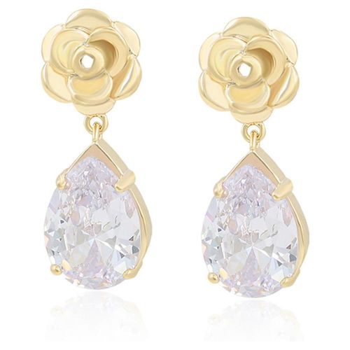 Aretes Colgantes Flor Gota Cristal Austriaco Colgante Oro 14K Laminado