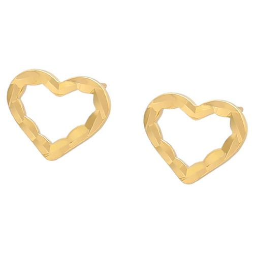 Finos Aretes Broquel Corazón Facetados Para Dama Oro 24K Laminado