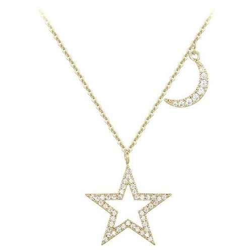 Collar Luna Estrella Cristal Oro 14k Laminado