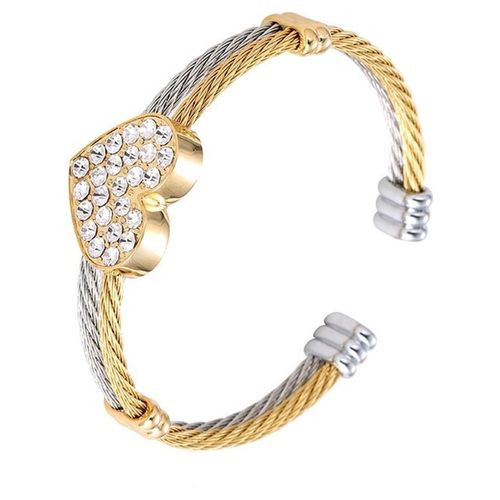 Pulsera Corazón con Cristales Oro 14k Laminado  Dorado 55 cm