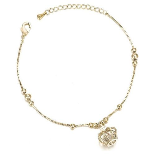 Pulsera Corona Queen Princess Cristal Oro 14k Laminado Dorado 20 cm