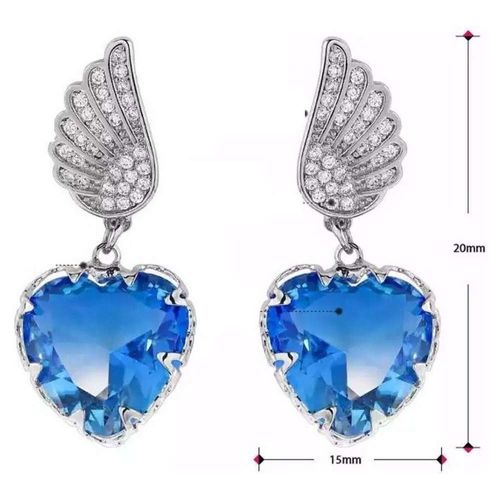 Aretes Alas Corazón Cristal Degradado Oro Laminado 14k Blanco