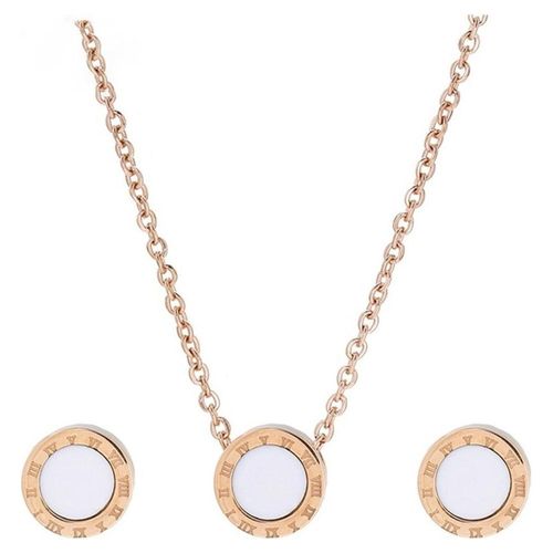 Clasico Collar Y Aretes Numeros Romanos Oro 14k Laminado Rosa