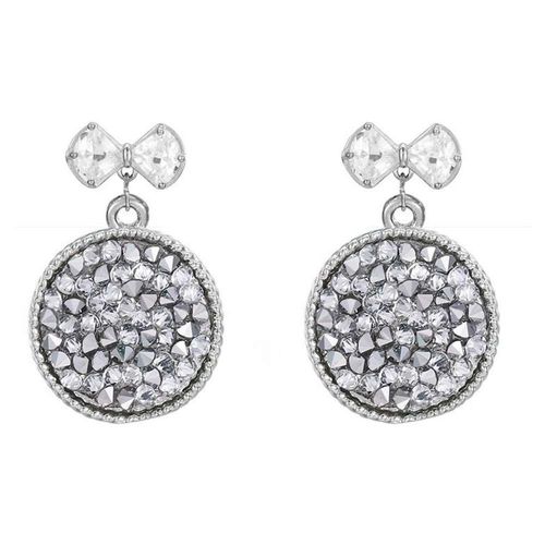 Aretes Cristal Diamante Moño Colagntes Oro 14k Laminado Blanco