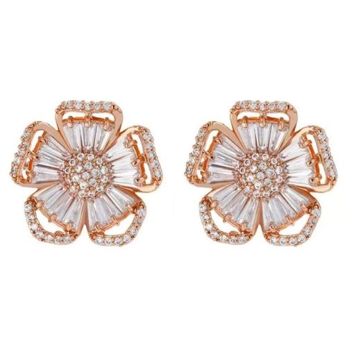 Aretes Flor Pensamiento Cristal Oro 14k Laminado Rosa