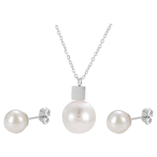 Collar Y Aretes Con Perlas Cultivadas Oro 18k Laminado Blanco