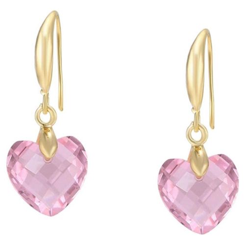 Aretes Corazon Cristal Cristal Oro 14k Laminado Rosa Color