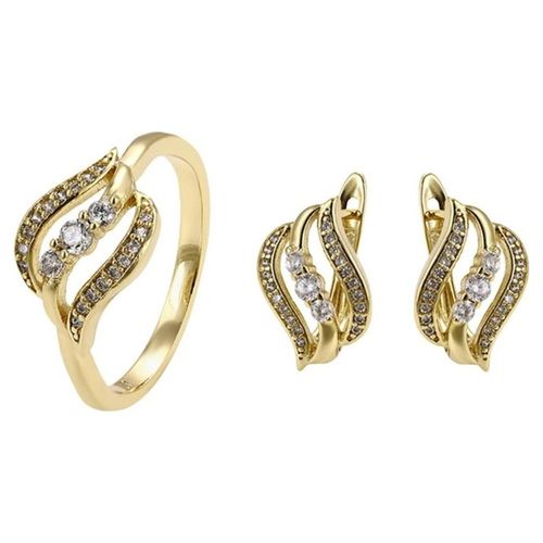 Aretes Y Anillo Cristal Oro Laminado Dama Dorado 6