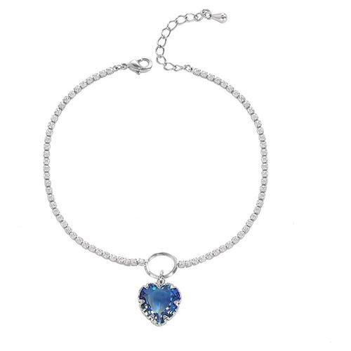 Pulsera Corazon Churumbela Cristales Oro 14k Laminado Azul 20 cm