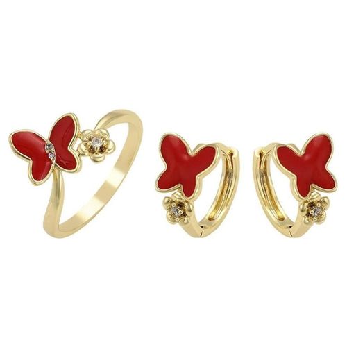 Aretes Y Anillo Mariposa Cristal Cristal Oro Laminado Dorado 6