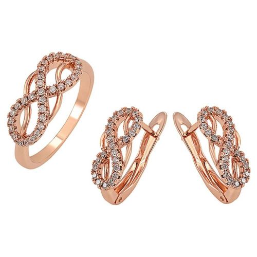 Anillo Y Aretes Infinito Oro 18k Laminado Cristales  Rosa 6