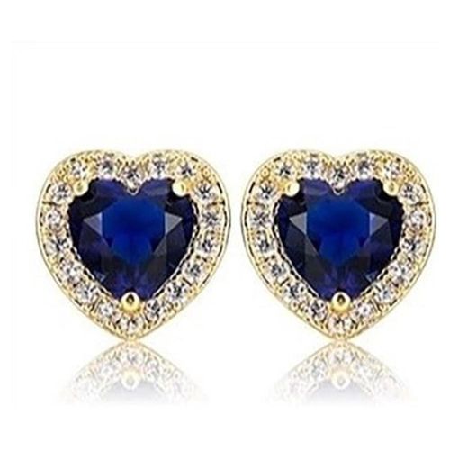 Broqueles Corazón Cristal Oro 14k Laminado  Azul