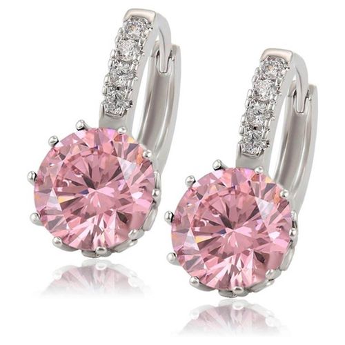 Aretes Arracadas Oro 14k Laminado Brillante Cristal  Rosa