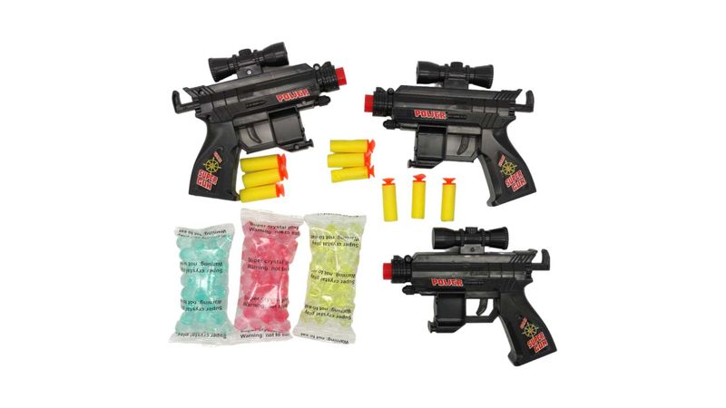 Pistola de Gel 3pz para Niños con Bolas Hidrogel y Dardos Manual Negro