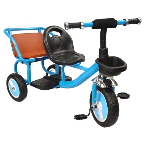 Triciclo para Niños Infantil Con Dos Asientos y Canasto Azul