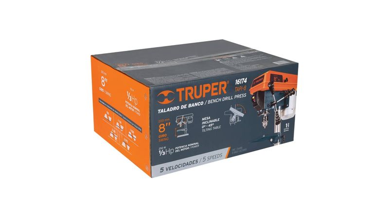 Taladro de banco TRUPER 250W (1/3HP) 1/2” X 8” Mod. TAPI-8 - Vaqueiros  Ferreteros