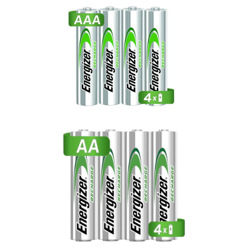 Pilas Baterías Recargales Energizer 4 AA + 4 AAA (total 8pz)