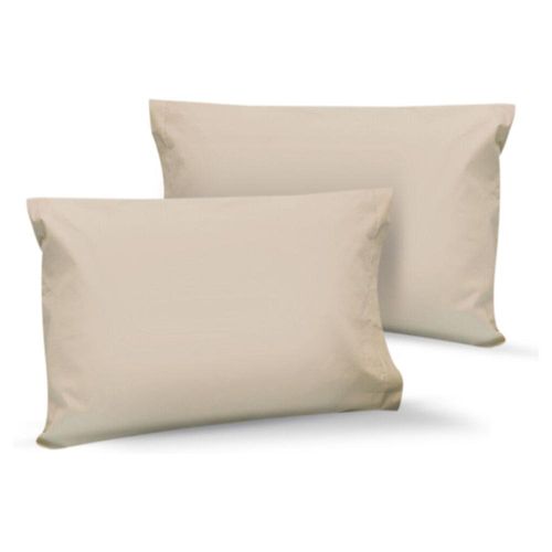 Par de Fundas de Almohada Algodón Percal 300 King Size Beige