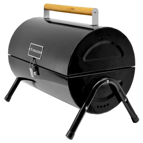 Asador Carbon Portatil Tipo Barril Negro 2 Parrillas 42x35