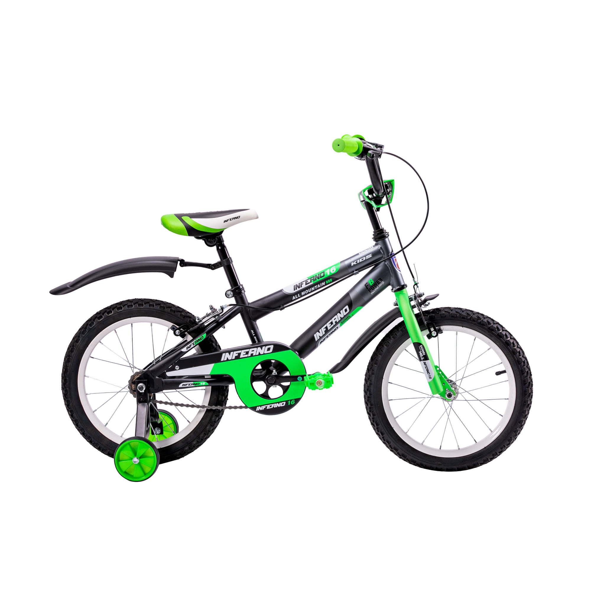 Bicicleta para niño de 5 a 10 años, Rodada 16, Negro-Blanco-Rojo-Azul, con  rueditas de entrenamiento. Unibike Inferno Urbana