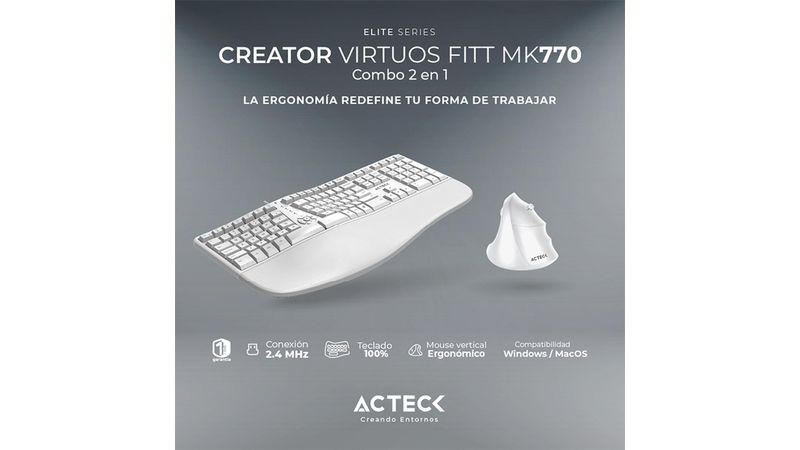 Combo Creator Virtuos Fitt MK770 2 en 1 / Teclado Ergonómico + Mouse V