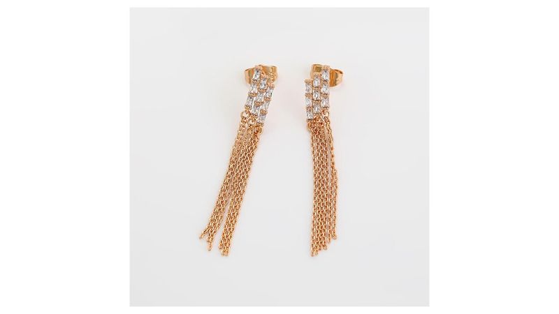 ARETES LARGOS ORO ROSA 14K