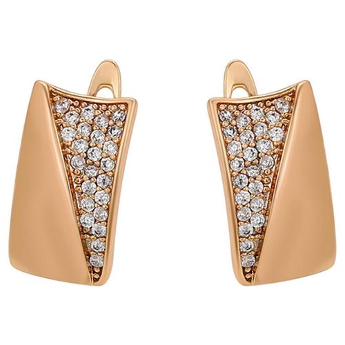 Aretes Dama Diseño Rectangular con Zirconias Oro 18K Laminado Dorado