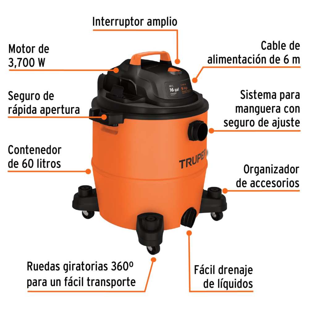 Aspiradora de sólidos y líquidos de 6 gal, plástica - Ferretero.com