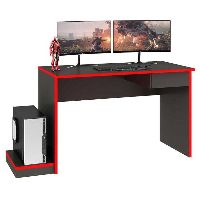 Escritorio Gamer Con Base Para PC y Cajón Color Negro Rojo