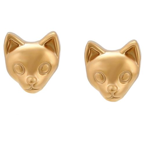 Aretes Broquel Gato Kitten Dama o Niña Oro 24K Laminado Dorado