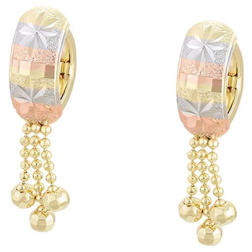 Aretes Dama Flor Largos Facetados 3 Oros 18k Laminado Multicolor