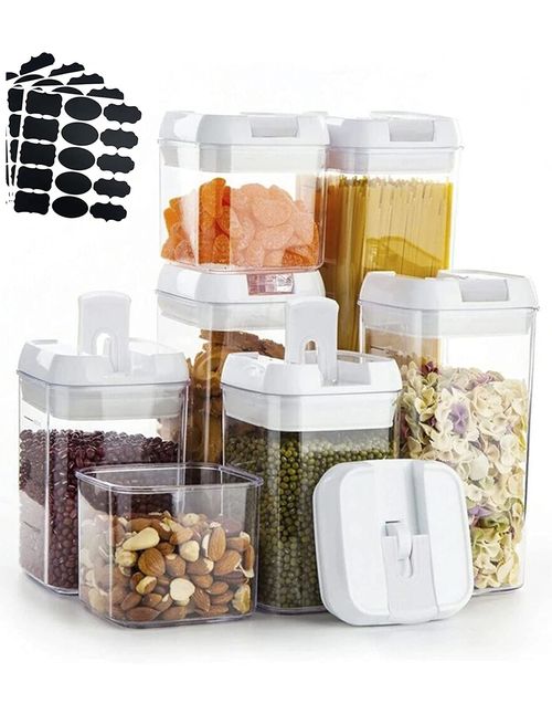 7 contenedores para alimentos de plástico con 24 etiquetas