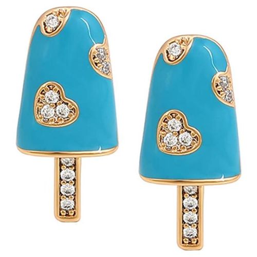 Aretes Broquel Paleta Cristales Moda Kawaii Oro 18K Laminado Dorado