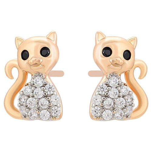 Aretes Broqueles Gatito Cristales Niña Dama Oro 14K Laminado Dorado