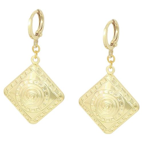 Modernos Aretes Largos Rombo Diseño Grecas Oro 14k Laminado Dorado