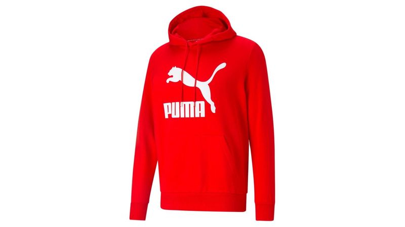 Sudadera con capucha negra con letras rojas de la marca Puma hombre.