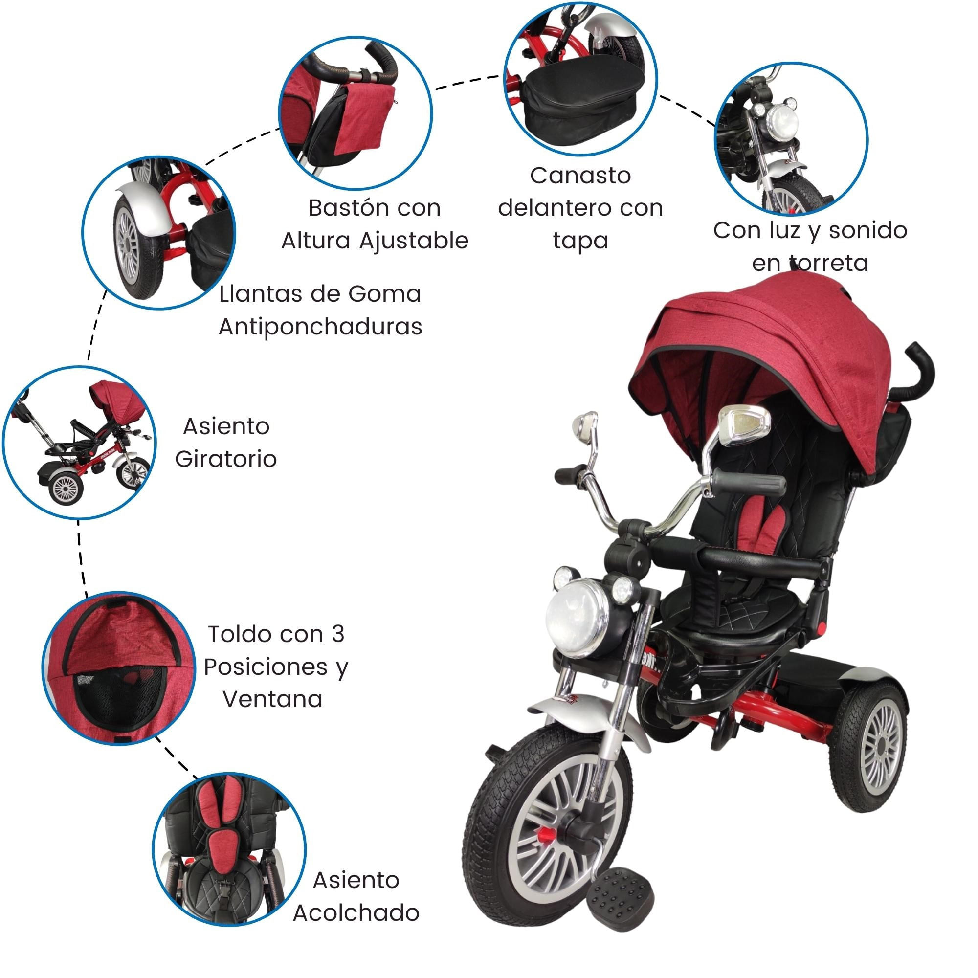 Triciclo evolutivo para niños con asiento acolchado NILE